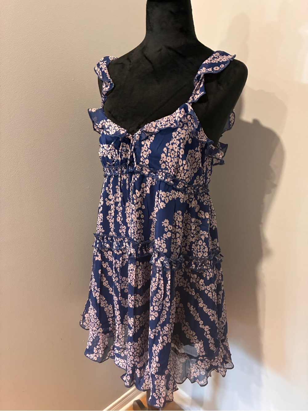 Patrons of Peace Navy Blue Floral Ruffle Mini Dress - Picture 2 of 8